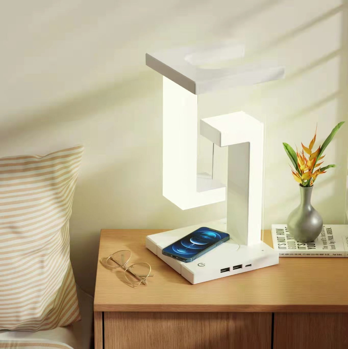 Floating Balance Table Lamp – Wireless Charging LED Desk Light - Brightside Desk Co.