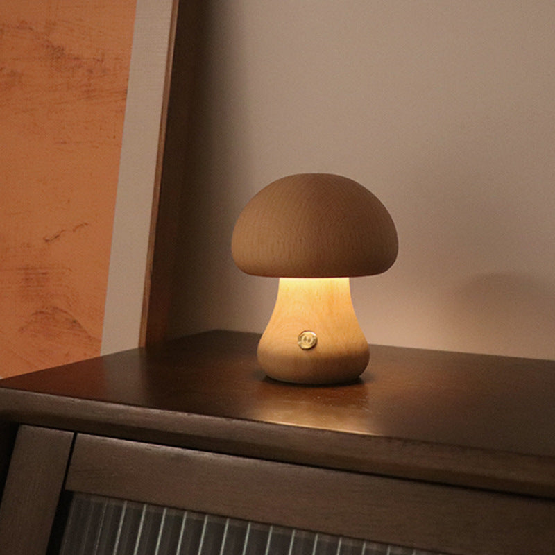 Wooden Mushroom Night Light – Touch Control LED Bedside Lamp - Brightside Desk Co.