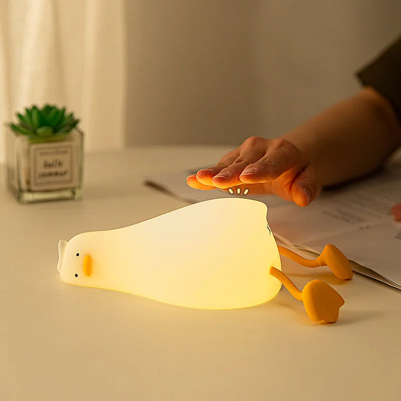 Lying Flat Duck Silicone Night Light - Rechargeable Bedside Companion - Brightside Desk Co.