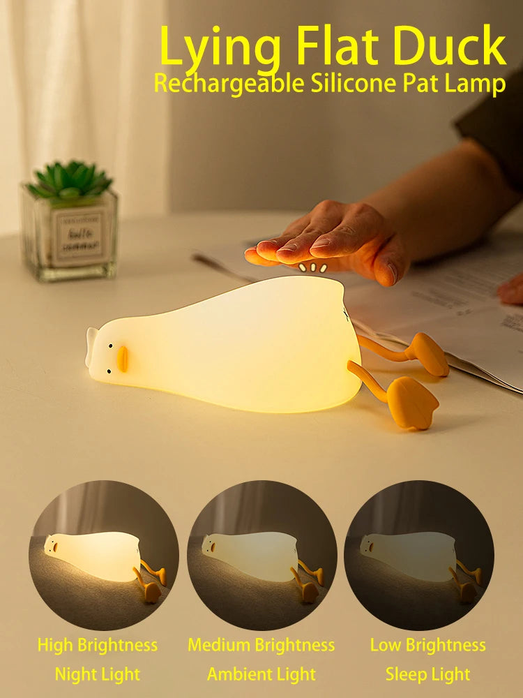 Lying Flat Duck Silicone Night Light - Rechargeable Bedside Companion - Brightside Desk Co.