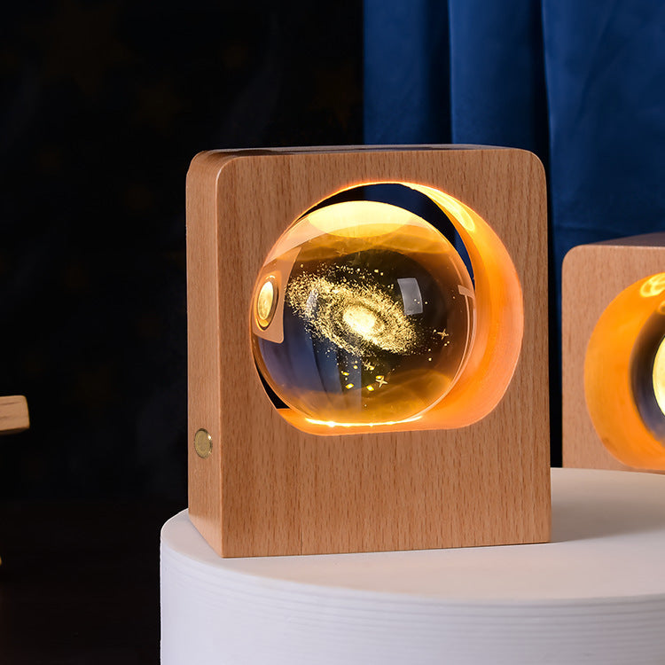 Beech Wood Crystal Ball Night Light – 3D Laser Engraved LED Lamp - Brightside Desk Co.